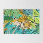 Only 3890 Tigers Left, Wildlife Vibrant Tiger Painting, Jungle Nature Colorful Illustration Rug Gallery Image 2