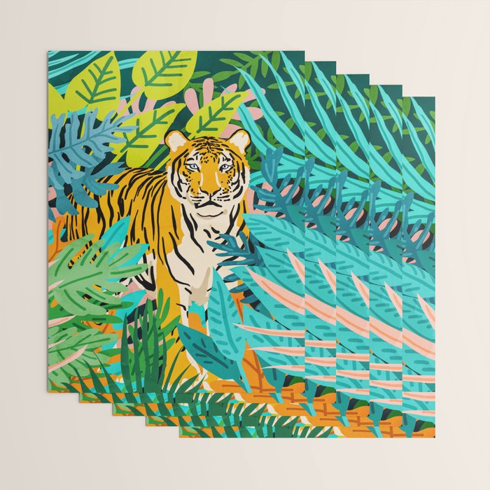 Only 3890 Tigers Left, Wildlife Vibrant Tiger Painting, Jungle Nature Colorful Illustration Wrapping Paper Gallery Image 3