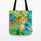 Only 3890 Tigers Left, Wildlife Vibrant Tiger Painting, Jungle Nature Colorful Illustration Tote Bag Gallery Image 1