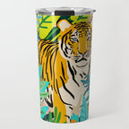 Only 3890 Tigers Left, Wildlife Vibrant Tiger Painting, Jungle Nature Colorful Illustration Travel Mug Gallery Image 1