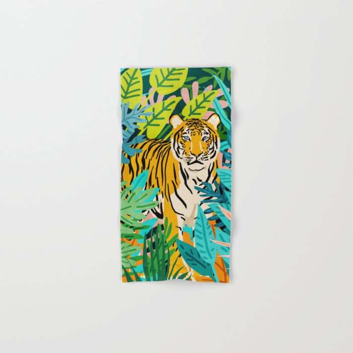 Only 3890 Tigers Left, Wildlife Vibrant Tiger Painting, Jungle Nature Colorful Illustration Bath Towel Gallery Image 1