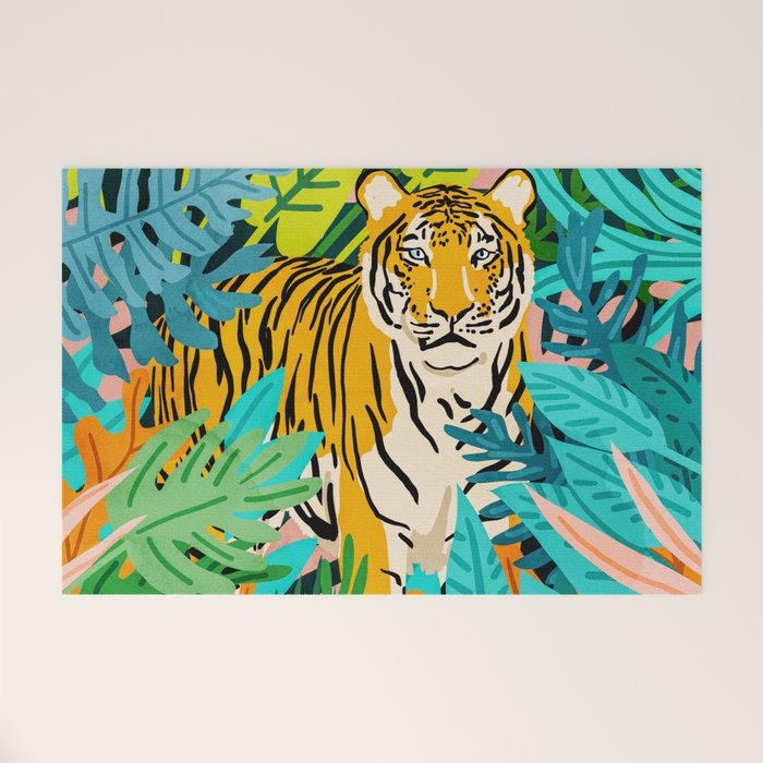 Only 3890 Tigers Left, Wildlife Vibrant Tiger Painting, Jungle Nature Colorful Illustration Welcome Mat Gallery Image 1