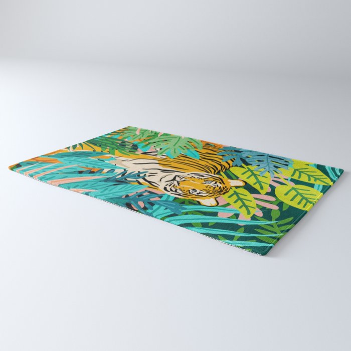 Only 3890 Tigers Left, Wildlife Vibrant Tiger Painting, Jungle Nature Colorful Illustration Rug Gallery Image 3