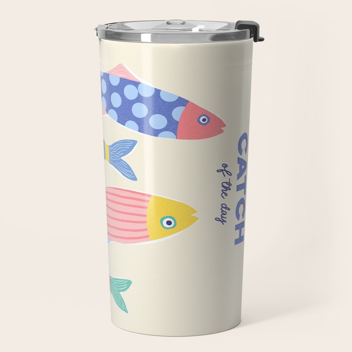  Catch of the Day - Playful Retro Sardine in fun stripes and dots Travel Mug Gallery Image 2