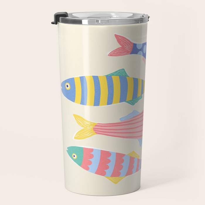  Catch of the Day - Playful Retro Sardine in fun stripes and dots Travel Mug Gallery Image 3
