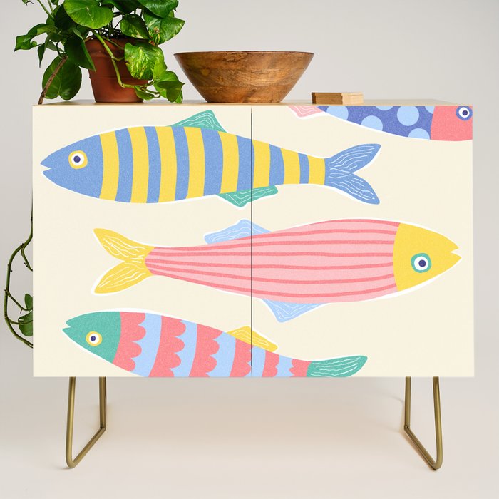  Catch of the Day - Playful Retro Sardine in fun stripes and dots Credenza Gallery Image 1