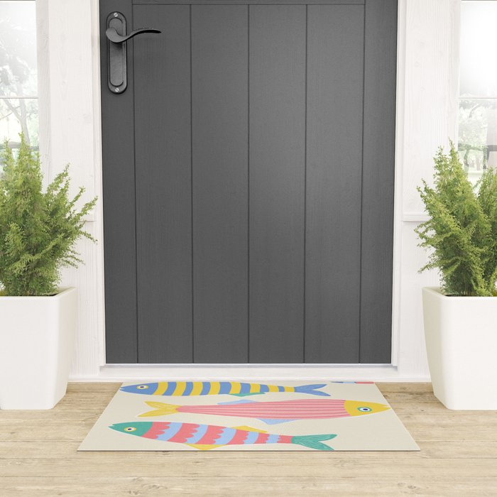  Catch of the Day - Playful Retro Sardine in fun stripes and dots Welcome Mat Gallery Image 3
