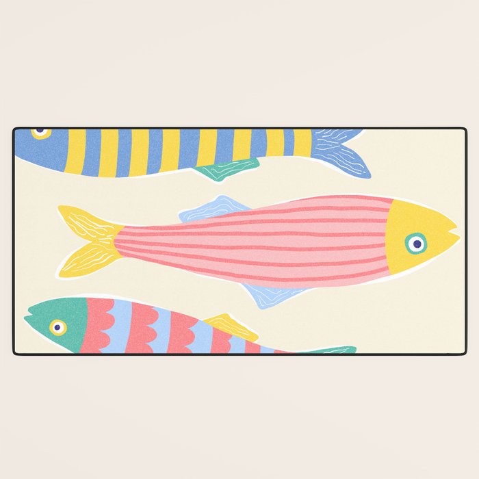  Catch of the Day - Playful Retro Sardine in fun stripes and dots Desk Mat Gallery Image 3