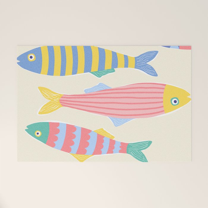  Catch of the Day - Playful Retro Sardine in fun stripes and dots Welcome Mat Gallery Image 1