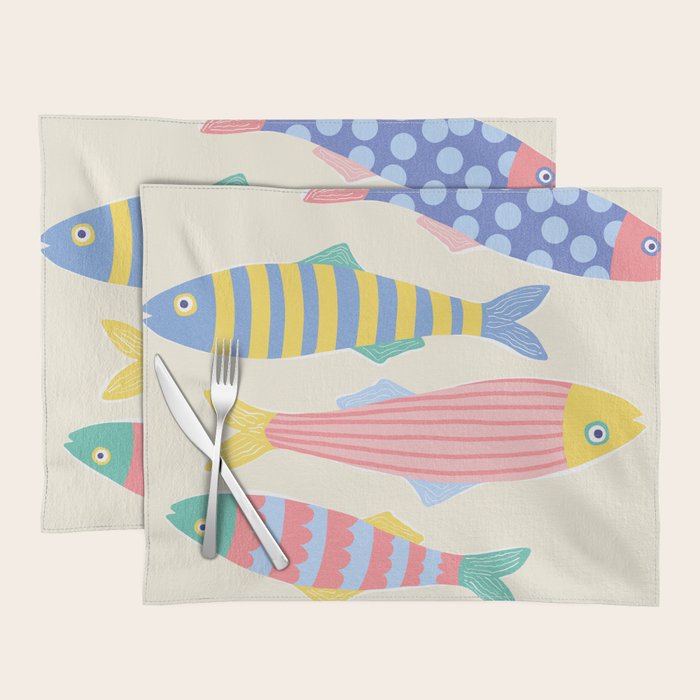  Catch of the Day - Playful Retro Sardine in fun stripes and dots Placemat Gallery Image 1
