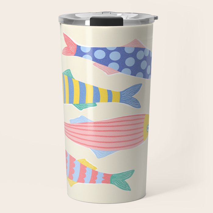  Catch of the Day - Playful Retro Sardine in fun stripes and dots Travel Mug Gallery Image 1
