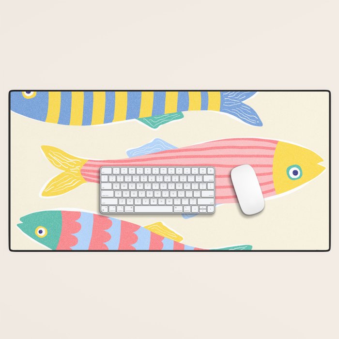  Catch of the Day - Playful Retro Sardine in fun stripes and dots Desk Mat Gallery Image 1