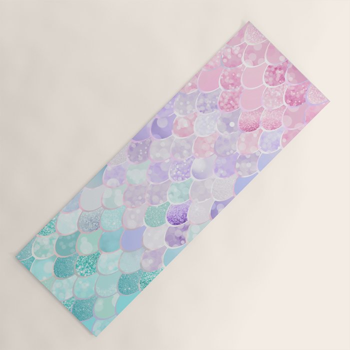 Cute Mermaid Pattern, Light Pink, Purple, Teal Yoga Mat Gallery Image 1