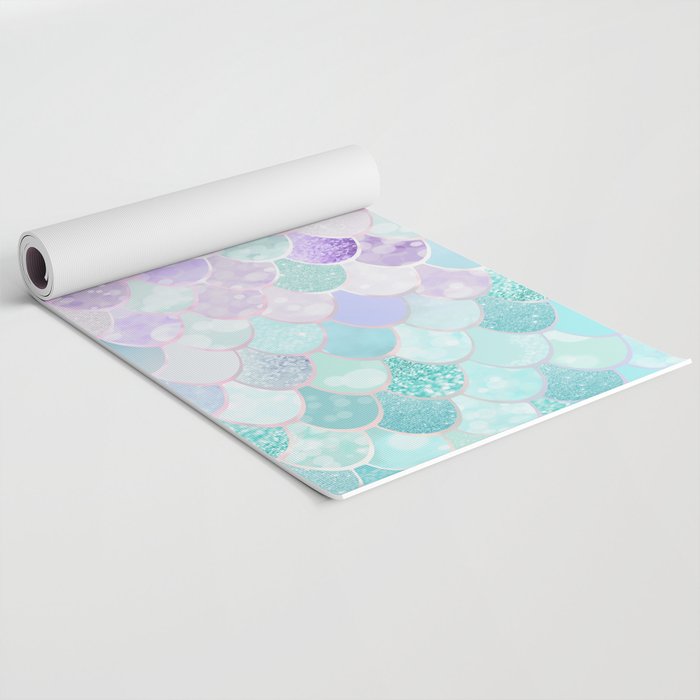 Cute Mermaid Pattern, Light Pink, Purple, Teal Yoga Mat Gallery Image 2