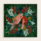 Festive Winter turtle Doves Wood Wall Art Gallery Image 1