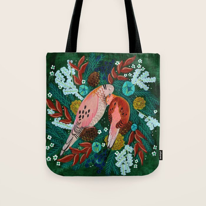 Festive Winter turtle Doves Tote Bag Gallery Image 1