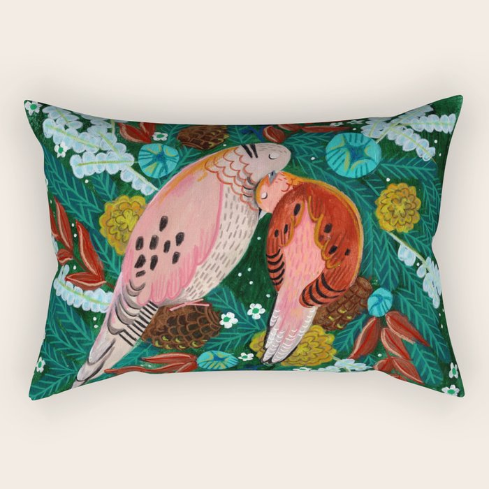 Festive Winter turtle Doves Rectangular Pillow Gallery Image 1