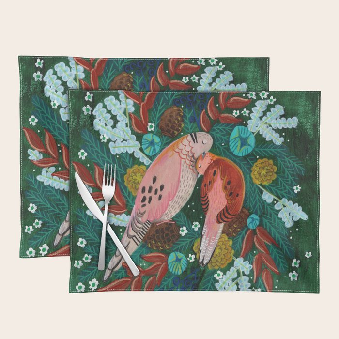 Festive Winter turtle Doves Placemat Gallery Image 1