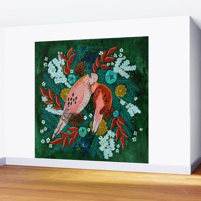 Festive Winter turtle Doves Wall Mural Gallery Image 2