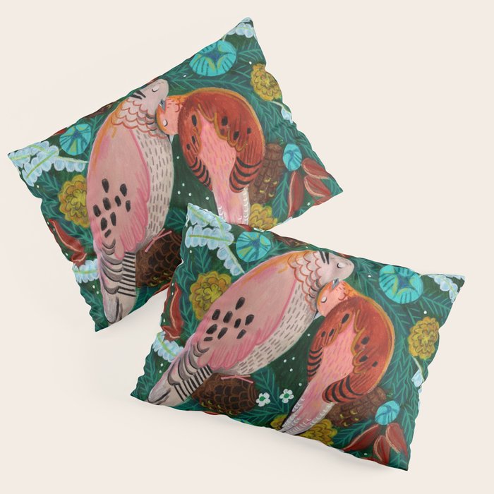 Festive Winter turtle Doves Pillow Sham Gallery Image 1