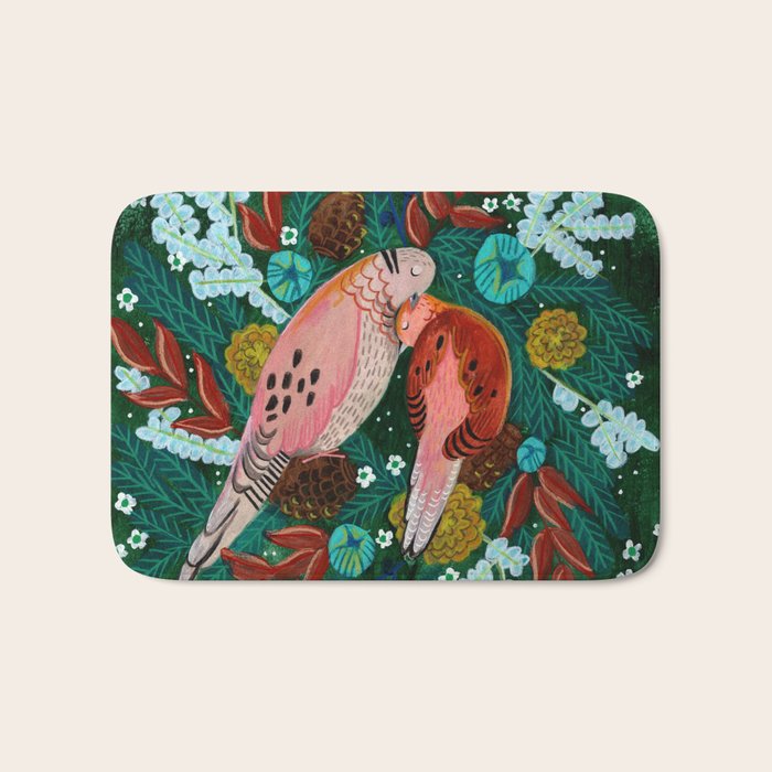 Festive Winter turtle Doves Bath Mat Gallery Image 1