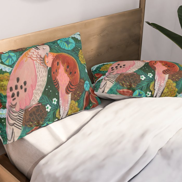 Festive Winter turtle Doves Pillow Sham Gallery Image 2