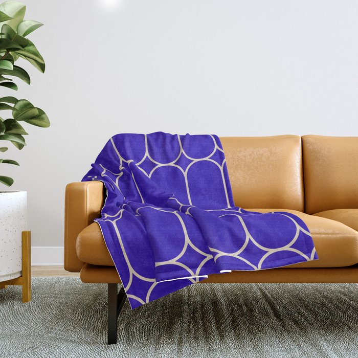 Mod Pods Pattern in Cobalt Blue and Beige Throw Blanket Gallery Image 1
