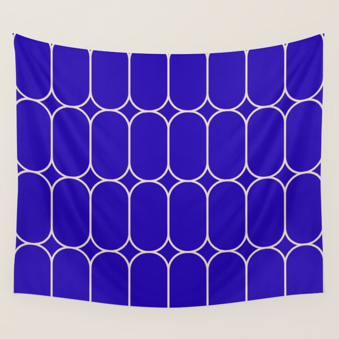 Mod Pods Pattern in Cobalt Blue and Beige Wall Tapestry Gallery Image 4