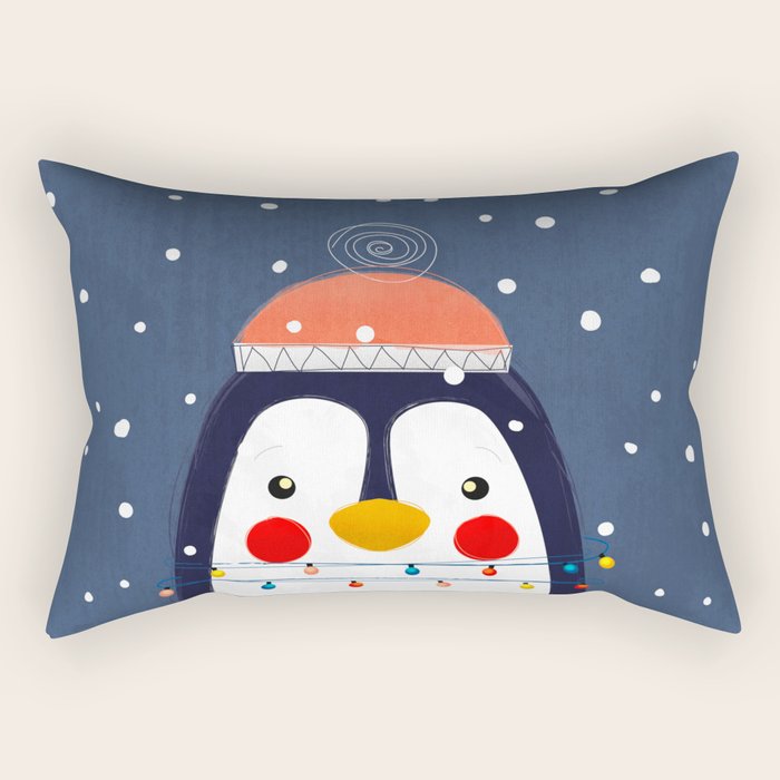 Christmas Penguin with fairy lights no2 Rectangular Pillow Gallery Image 2