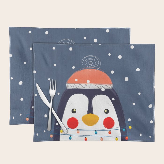 Christmas Penguin with fairy lights no2 Placemat Gallery Image 1