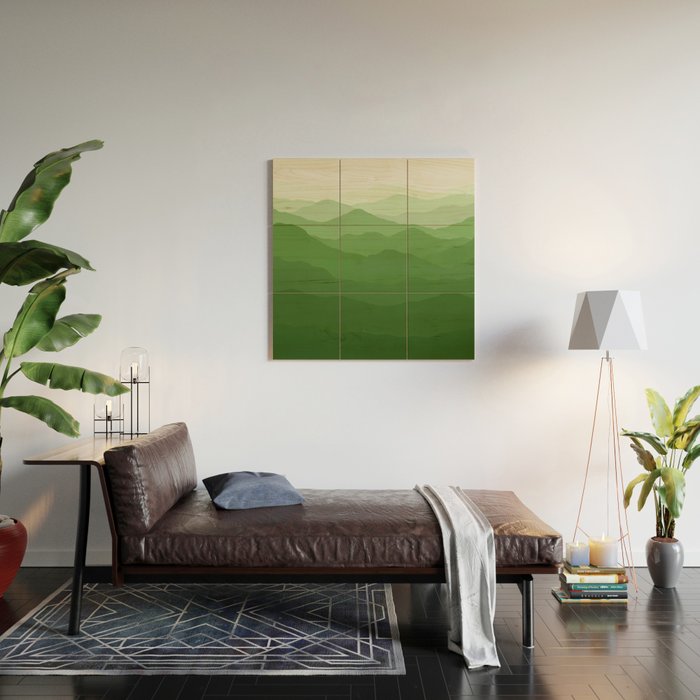 Magical Mountains in Green Wood Wall Art Gallery Image 2