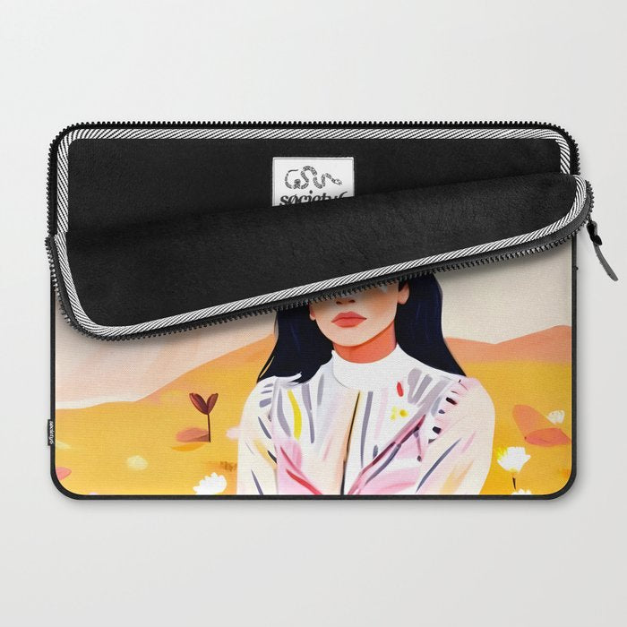 Spring Girl, Self-Reliant Beautiful Eclectic Bohemian Woman Portrait, Bold Floral Colorful Floral Self Reliant, Strong Independent Female Dress Fashion Painting Laptop Sleeve Gallery Image 2