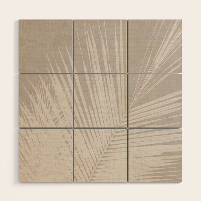 Minimalist palm leaf -neutral beige linen Wood Wall Art Gallery Image 1