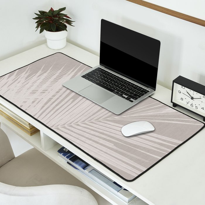 Minimalist palm leaf -neutral beige linen Desk Mat Gallery Image 2