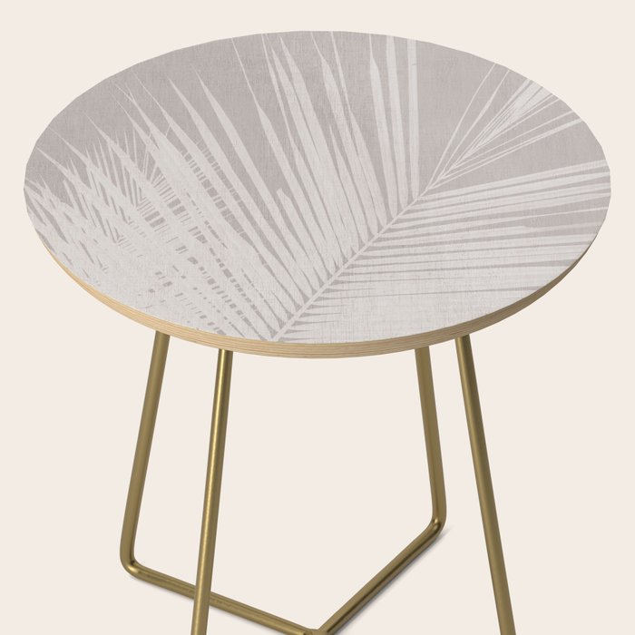 Minimalist palm leaf -neutral beige linen Side Table Gallery Image 2