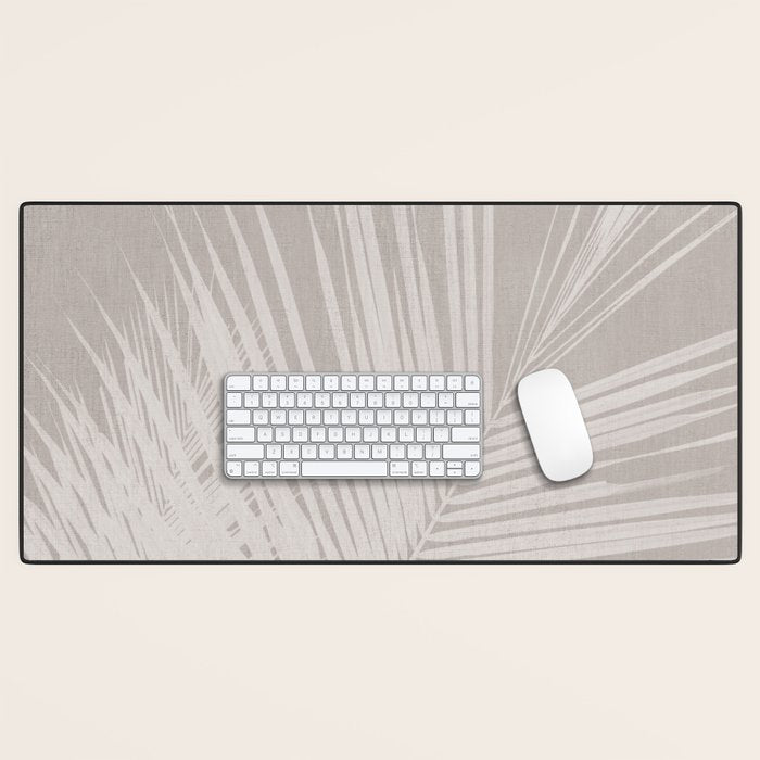 Minimalist palm leaf -neutral beige linen Desk Mat Gallery Image 1
