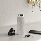 Minimalist palm leaf -neutral beige linen Water Bottle Gallery Image 4