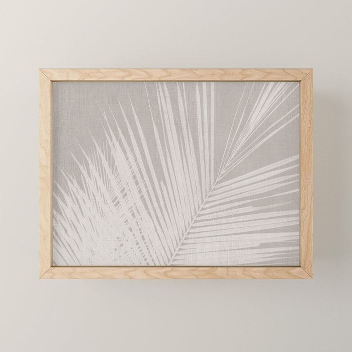 Minimalist palm leaf -neutral beige linen Mini Art Print Gallery Image 1