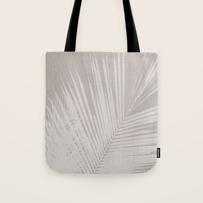 Minimalist palm leaf -neutral beige linen Tote Bag Gallery Image 1