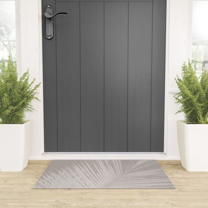 Minimalist palm leaf -neutral beige linen Welcome Mat Gallery Image 3