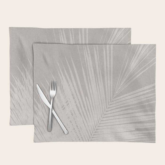 Minimalist palm leaf -neutral beige linen Placemat Gallery Image 1