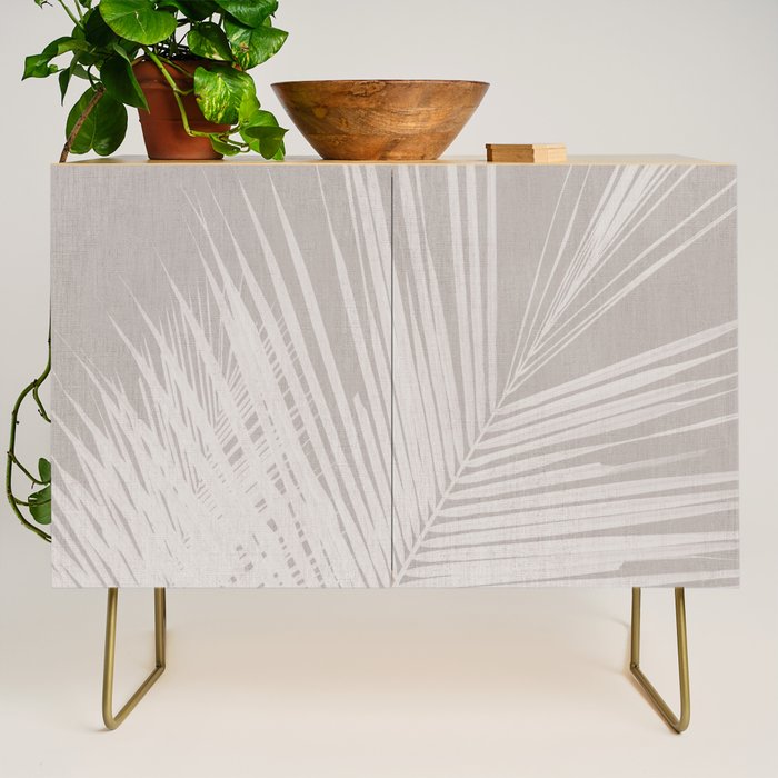 Minimalist palm leaf -neutral beige linen Credenza Gallery Image 1