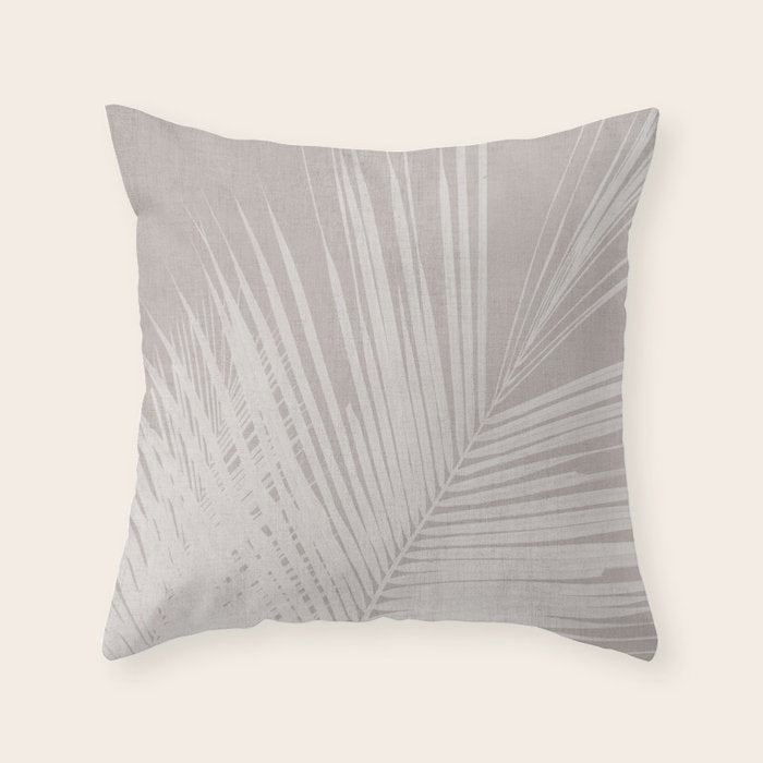Minimalist palm leaf -neutral beige linen Throw Pillow Gallery Image 6