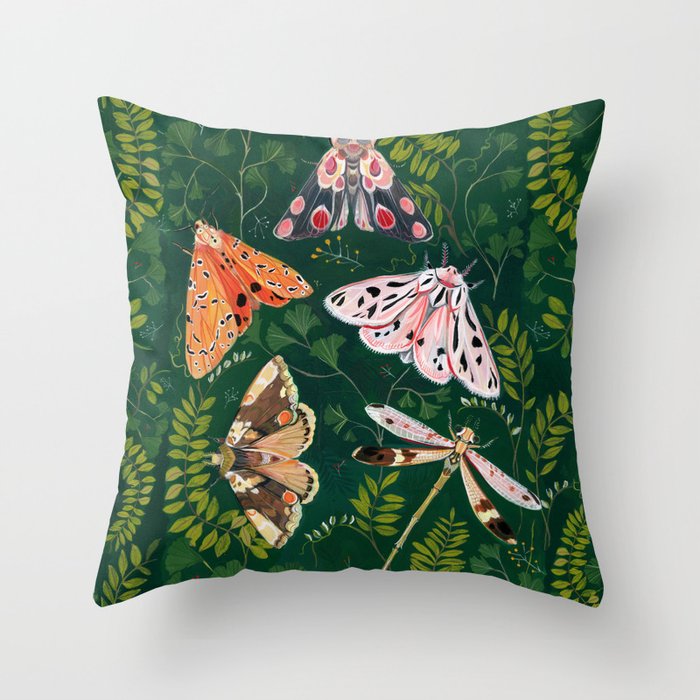 Moths and dragonfly Throw Pillow Gallery Image 6