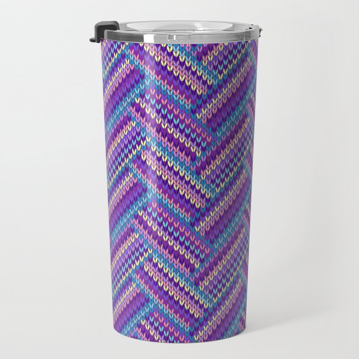 Knitted Textured Pattern Purple Travel Mug Gallery Image 3