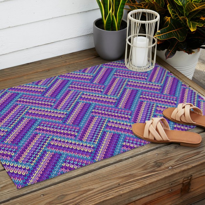 Knitted Textured Pattern Purple Outdoor Rug Gallery Image 2