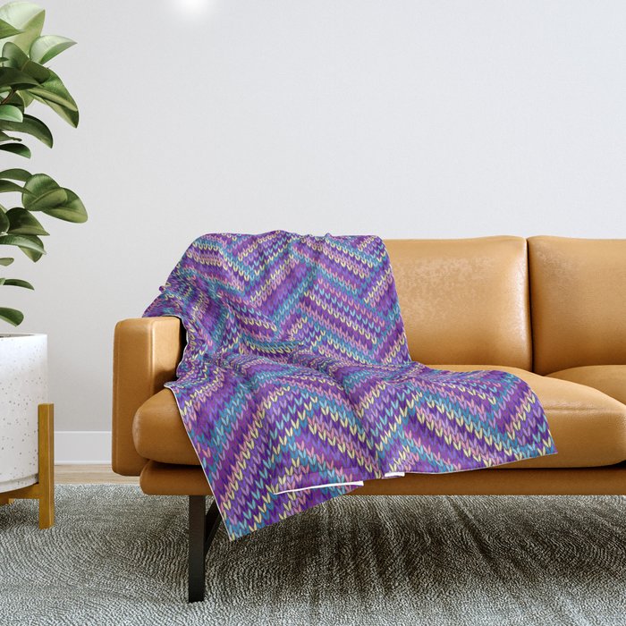 Knitted Textured Pattern Purple Throw Blanket Gallery Image 1