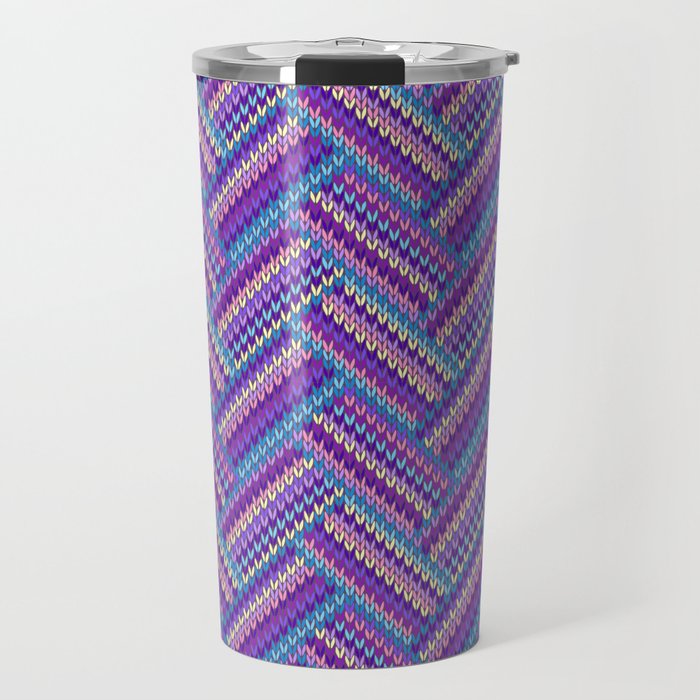 Knitted Textured Pattern Purple Travel Mug Gallery Image 1