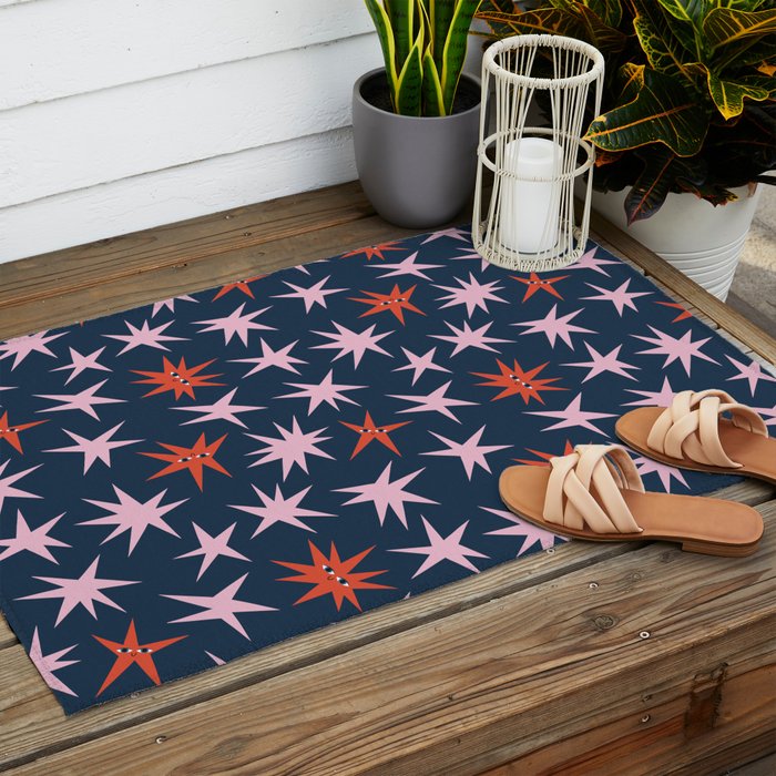 Pink Stars Pattern Outdoor Rug Gallery Image 2