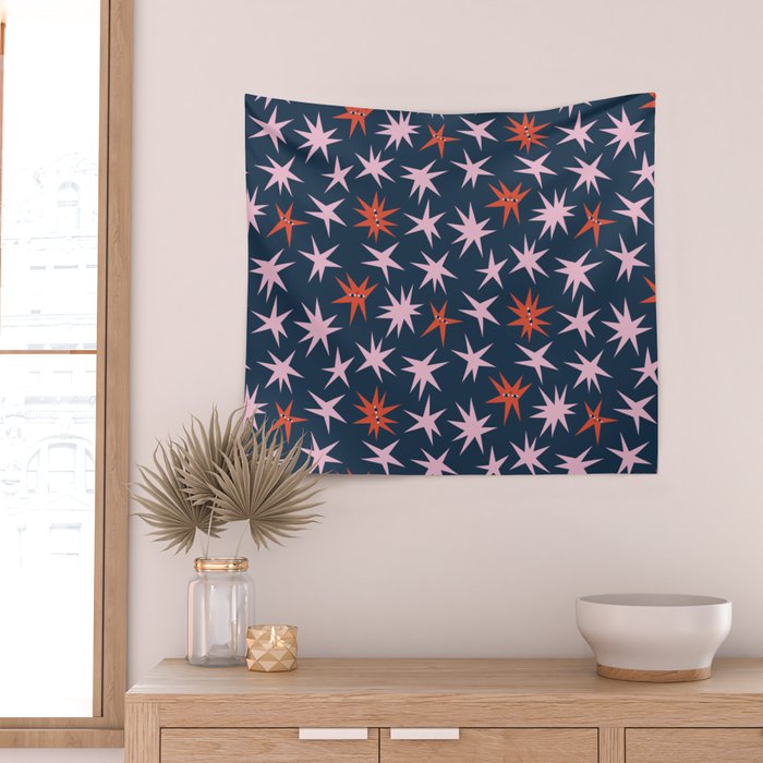 Pink Stars Pattern Wall Tapestry Gallery Image 2